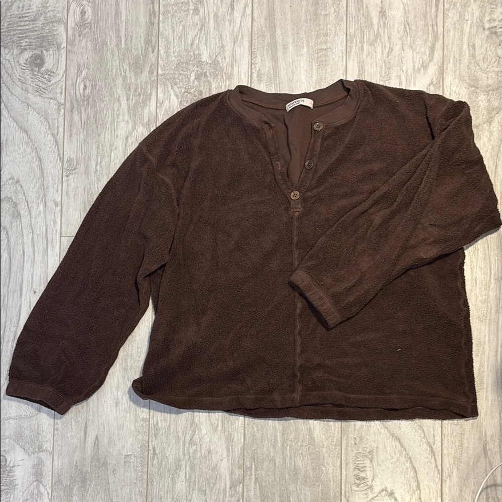 Stateside Cozy Brown Long Sleeve Henley Sweater​​